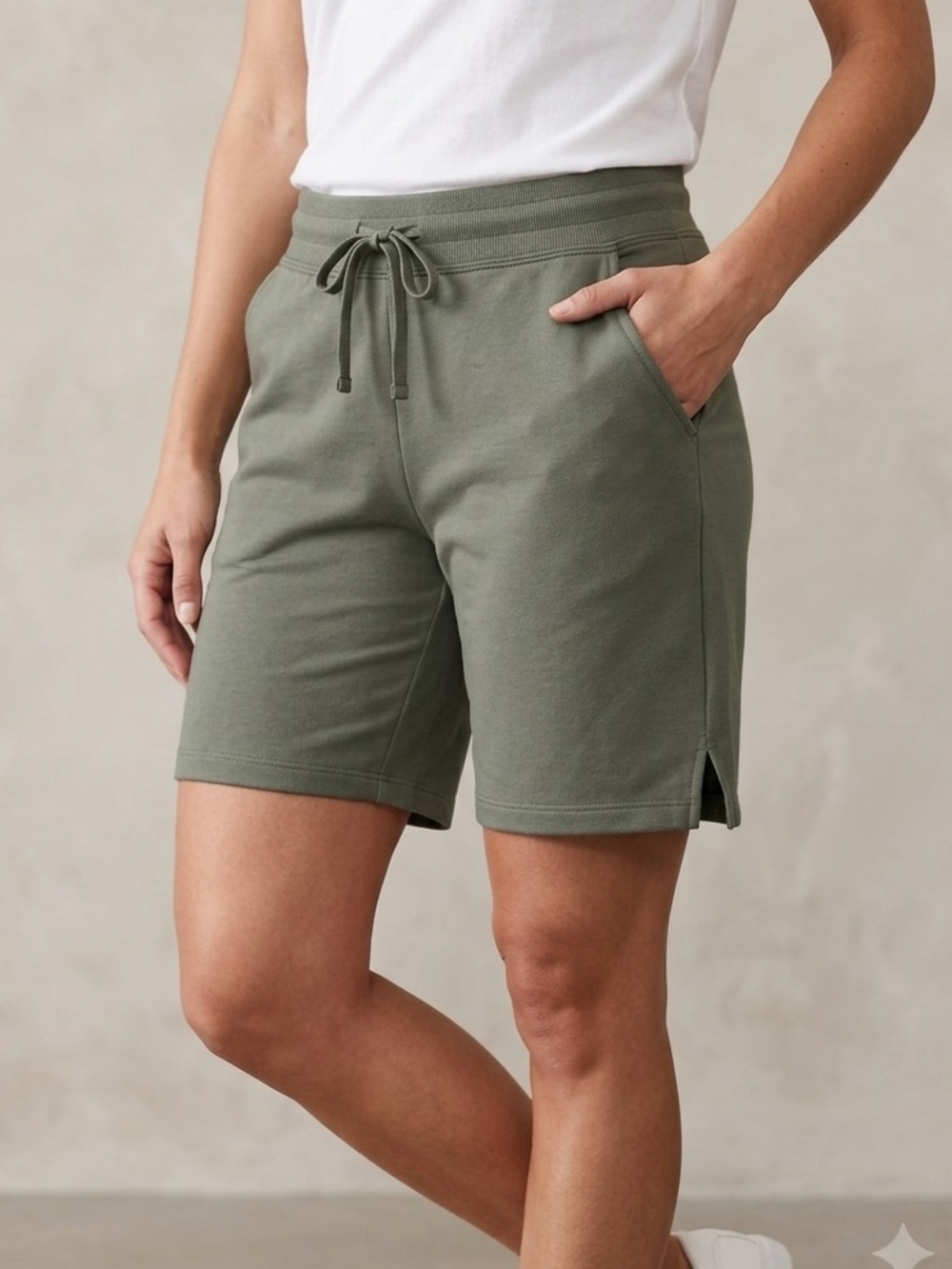 NWT Athletic Works Olive Green Drawstring Lounge Sweat Shorts XS (0-2)